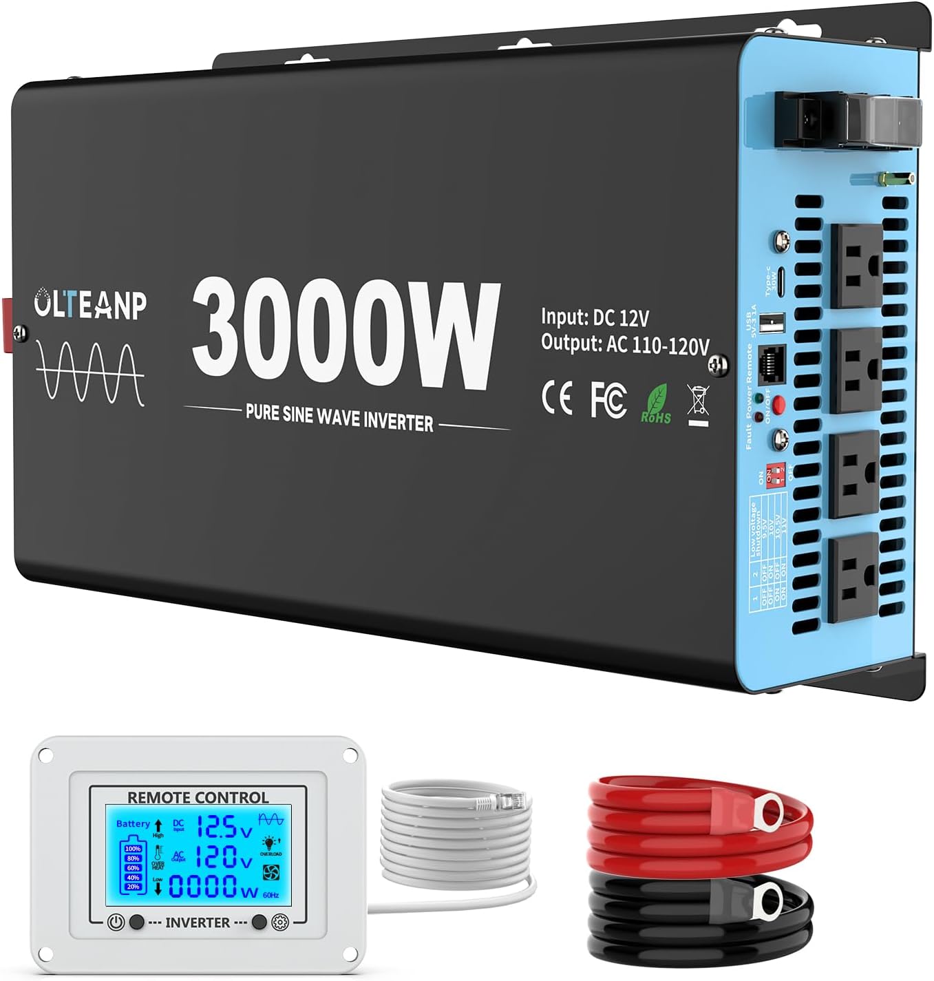 3000 Watts Pure Sine Wave Inverter for Vehicles and Power Outages