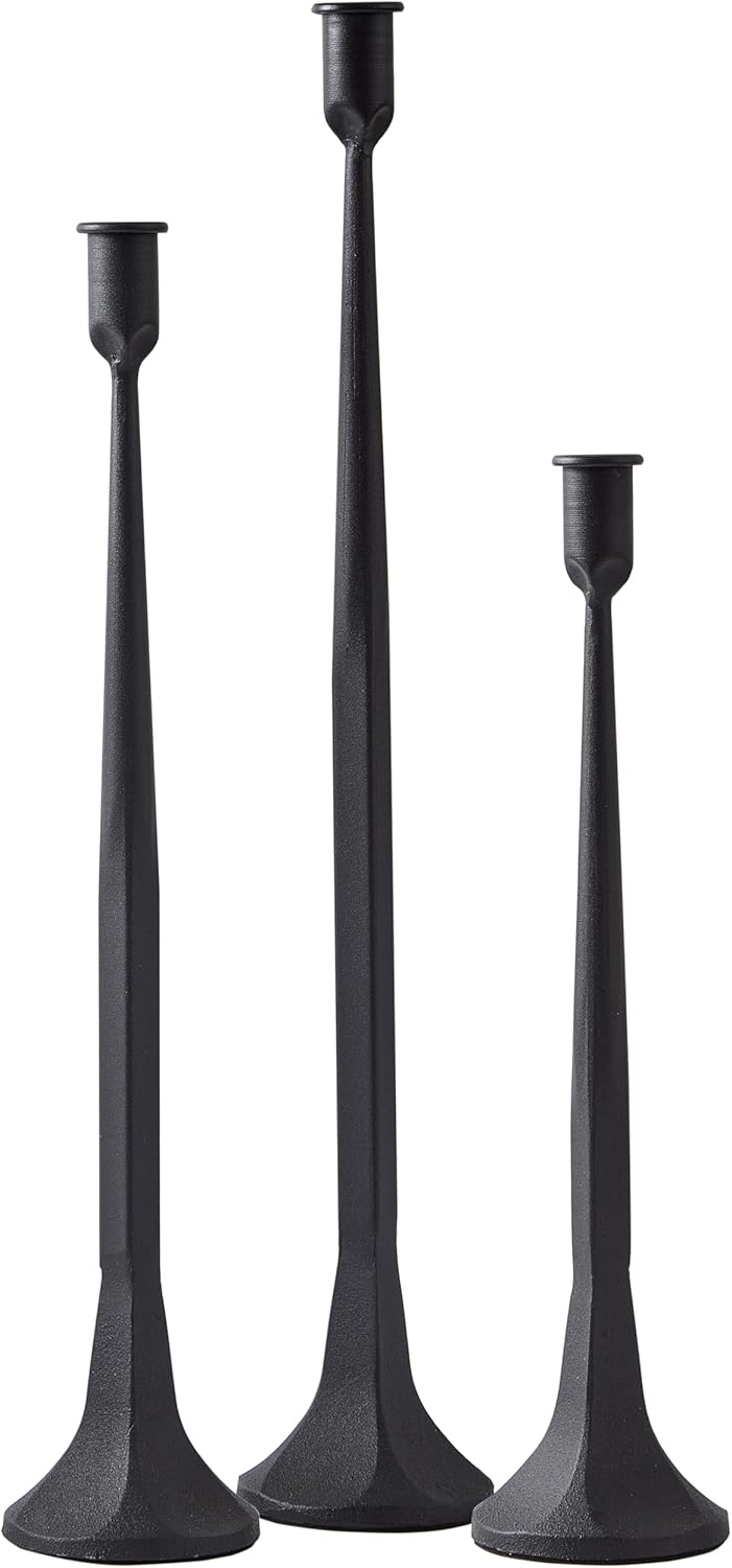 Denique Iron Taper Candle Holder Set of 3 for Home Decoration