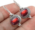 Solid 925 Sterling Silver Garnet Dangle Earrings - Hypoallergenic Gift