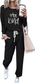 Women Fall 2 Piece Lounge Outfit Long Sleeve Jogger Set - Soft Travel
