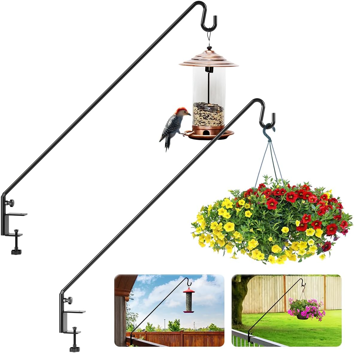 Idzo Deck Hook for Bird Feeder - Sturdy 43in Railing Hanger