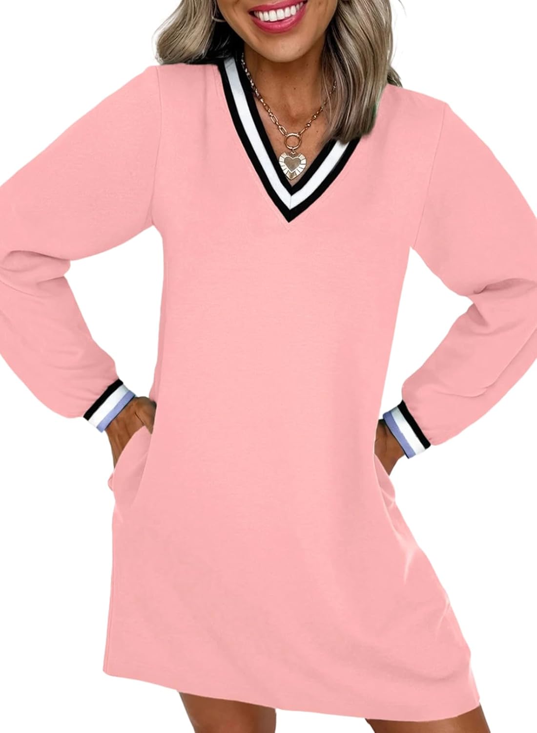 EVALESS Womens Dresses 2025 Fall V Neck Long Sleeve Casual Style