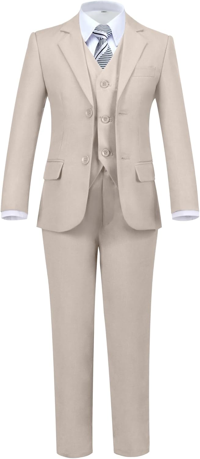 Boys' 5 Piece Formal Suit Set with Jacket, Vest, and Pants