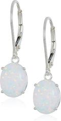 Sterling Silver Opal Leverback Dangle Earrings - Elegant Birthstone