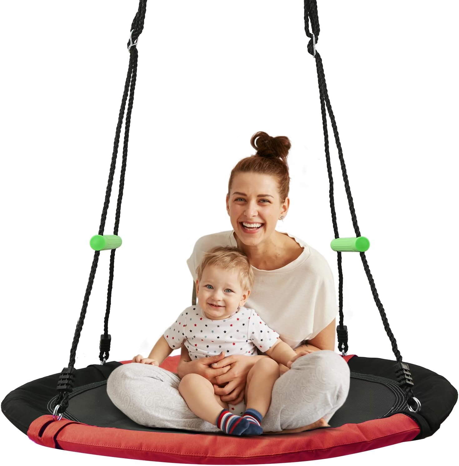 Black Round Saucer Swing with Handles for Outdoor Fun