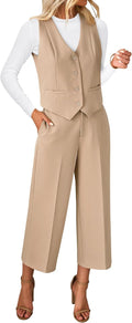 luvamia Pant Suits for Women 2 Piece Sleeveless Blazer Set - Smart