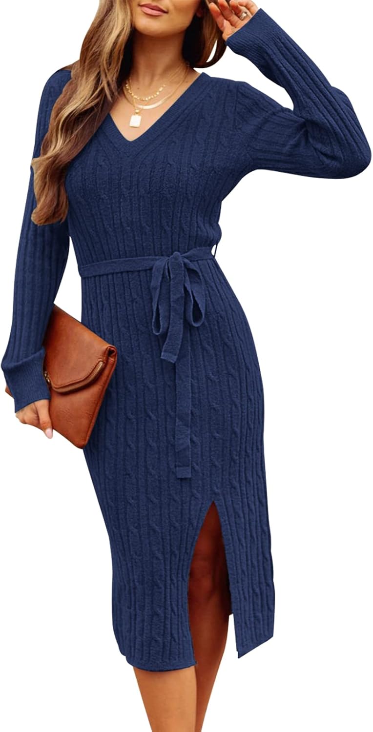 Stylish Women's Long Sleeve Bodycon Sweater Dress for Fall