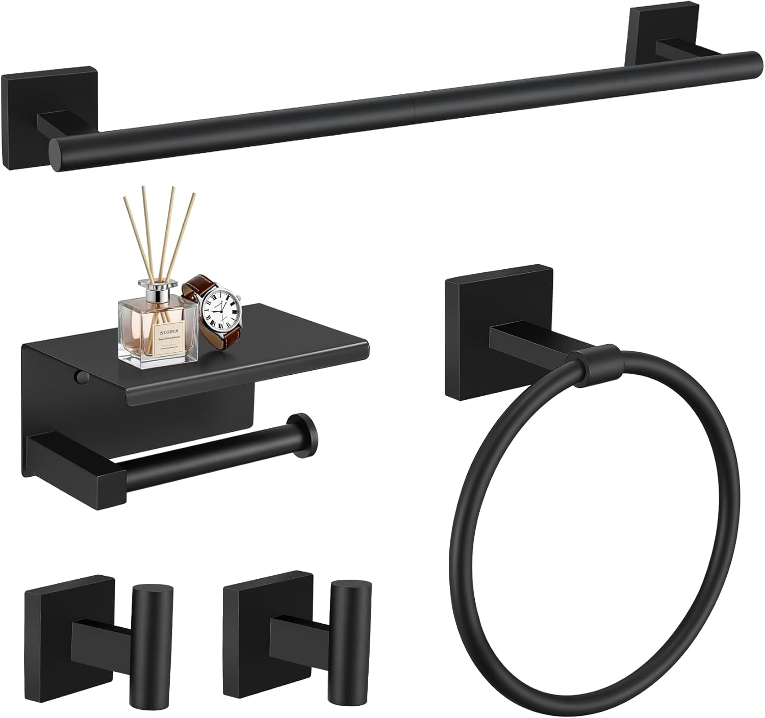 TURS 5-Pieces Matte Black Bathroom Hardware Set for Modern Homes