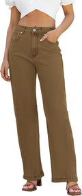 Womens High Waisted Straight Leg Jeans - Lightweight Tummy Control 1/2