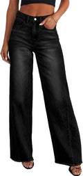 Sidefeel Women's Wide Leg Jeans High Waisted - Raw Hem Baggy Fit
