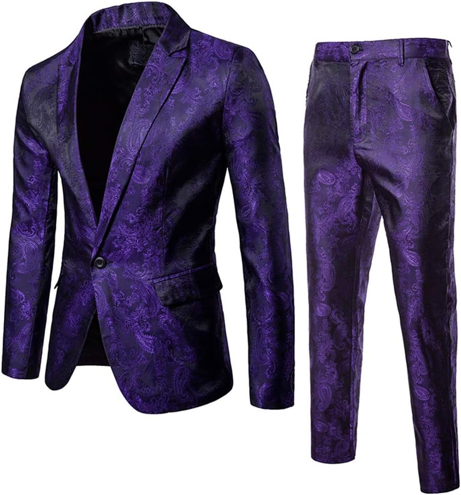 Cloudstyle Mens 2 Piece Paisley Dress Suit for Weddings and Parties
