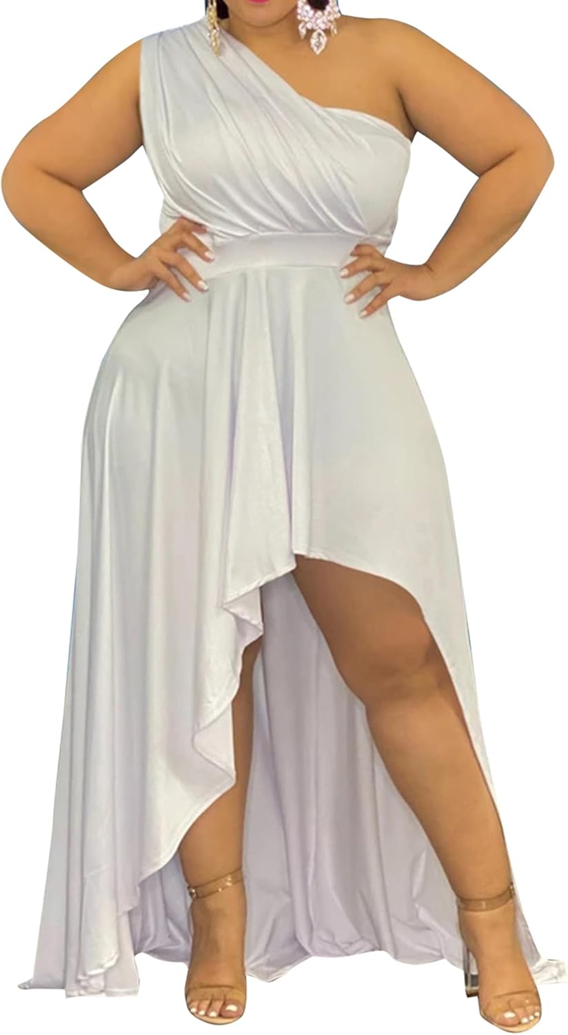 Ekaliy Women's Plus Size One Shoulder Dress for Elegant Occasions