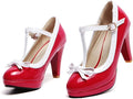 ForeMode Fashion Women T-Strap High Heels Bow Platform Pumps