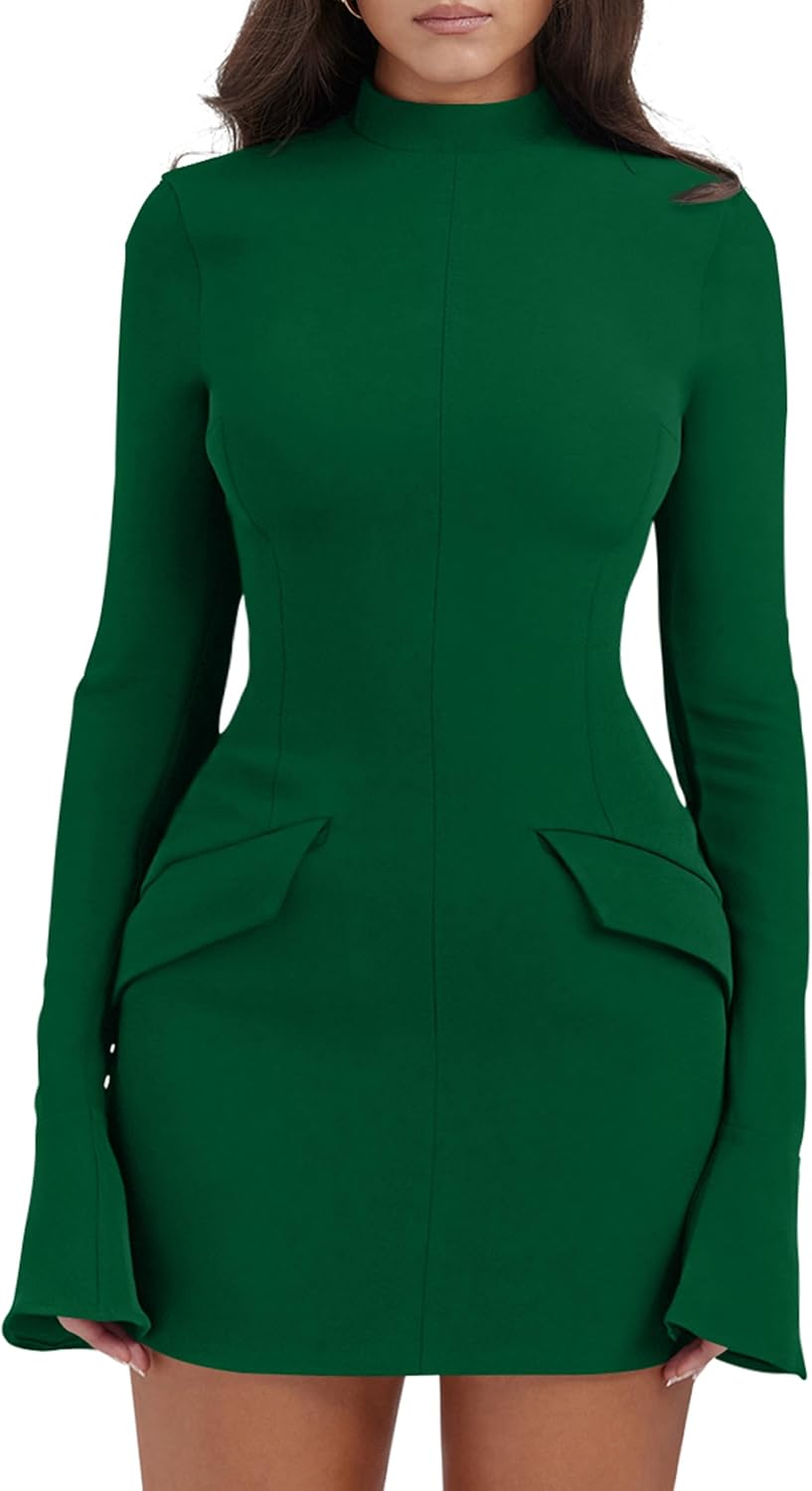 YMDUCH Women's Long Sleeve Mock Turtle Neck Mini Dress Review