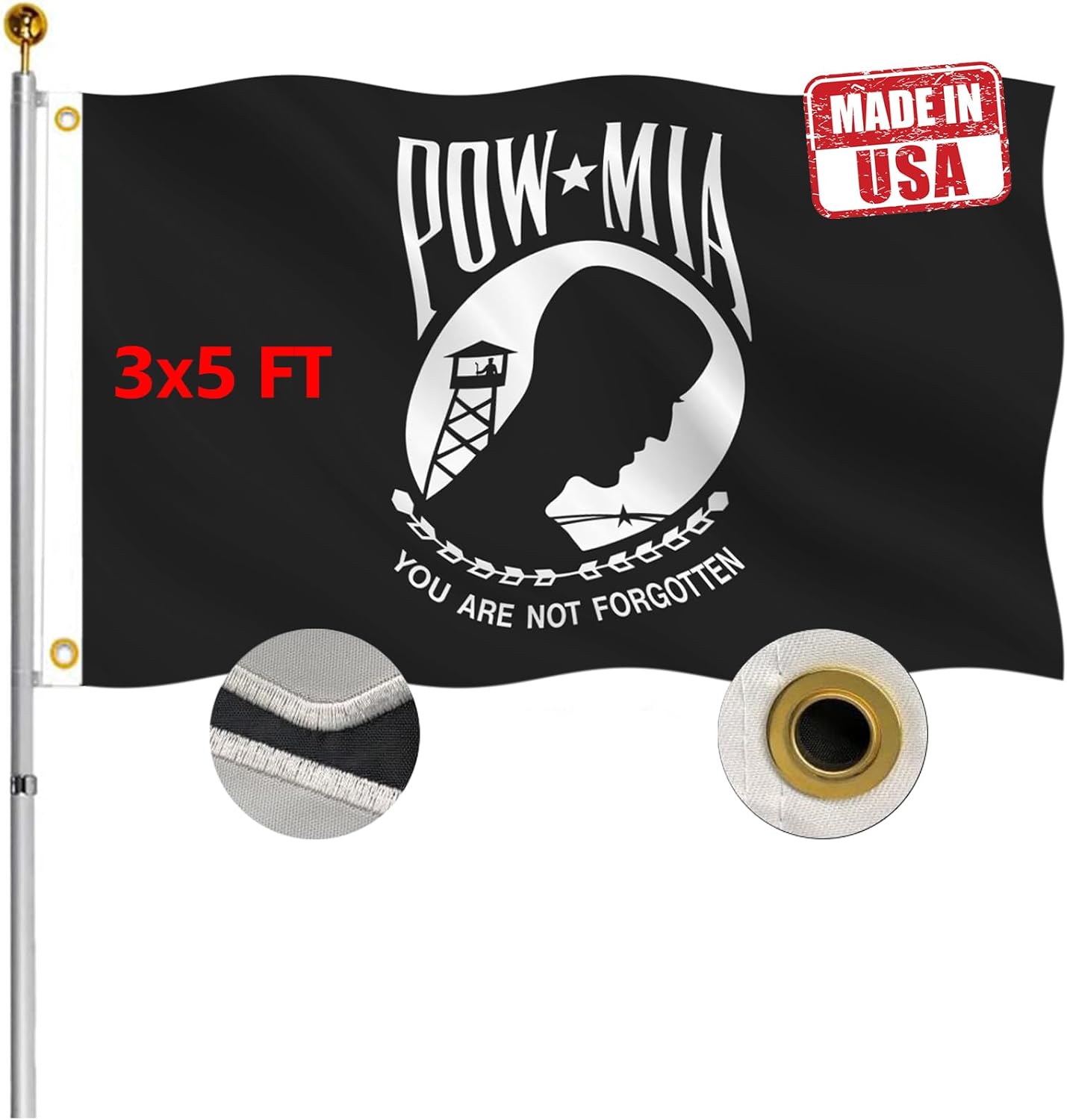 Double Sided POW MIA Flag 3x5 Heavy Duty for Veterans Display