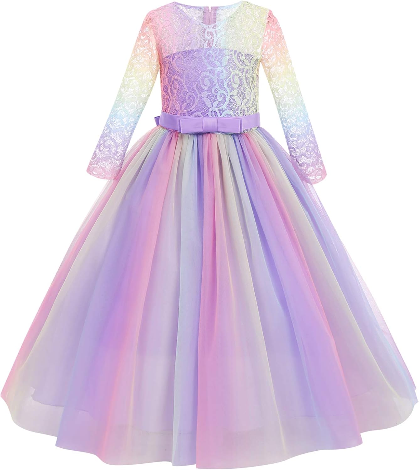 Girls Flower Vintage Floral Lace Long Dress for Special Occasions