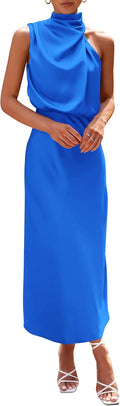PRETTYGARDEN Women's Satin Maxi Dress - Elegant Sleeveless Mock Neck
