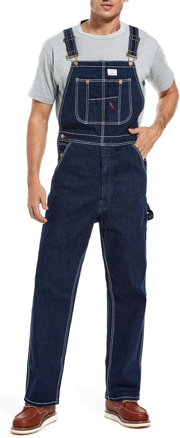 HISEA Men's Denim Bib Overalls for Work with Tool Pockets