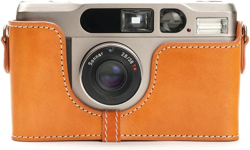 Handmade Genuine Leather Half Camera Case for Contax T2 Sandy Brown