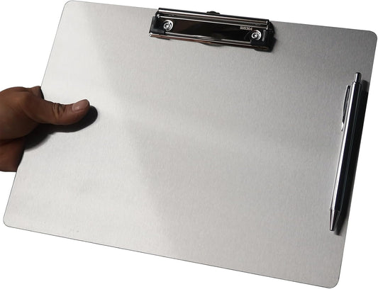 Stainless Steel Magnetic Clipboard with Pen for Office Use