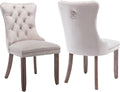 Beige Velvet Dining Chairs Set of 2 - Tufted Comfort & Solid Wood