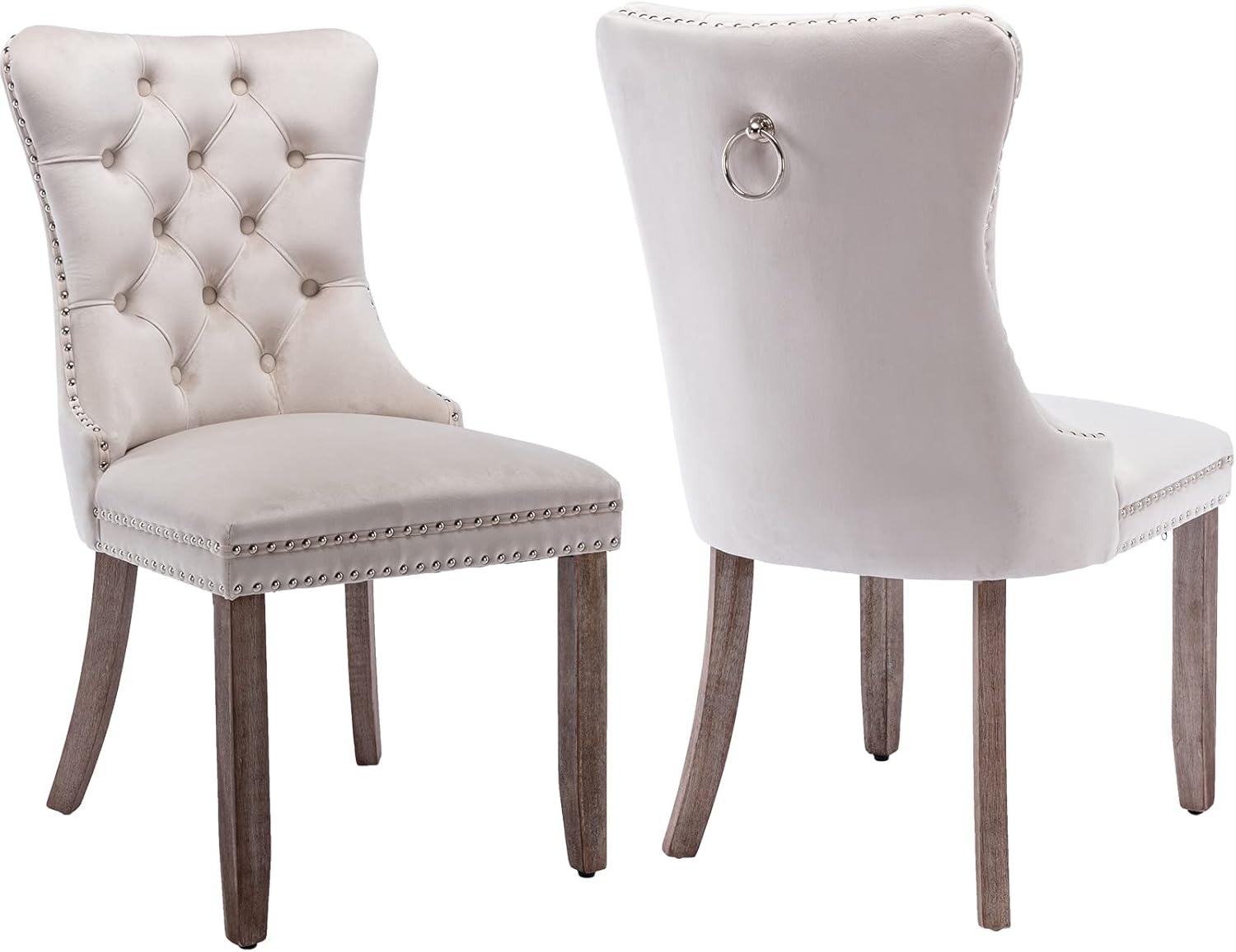 Beige Velvet Dining Chairs Set of 2 for Kitchen & Dining Room
