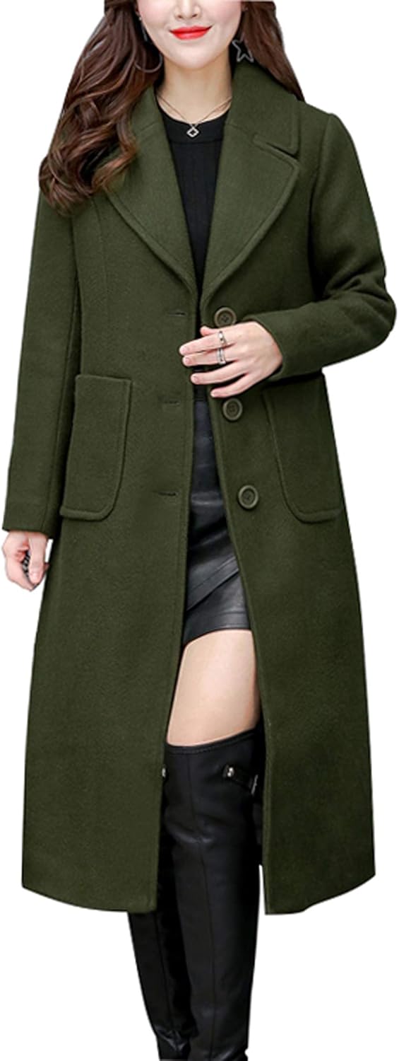 Chouyatou Women's Big Notch Lapel Wool Blend Coat for Winter