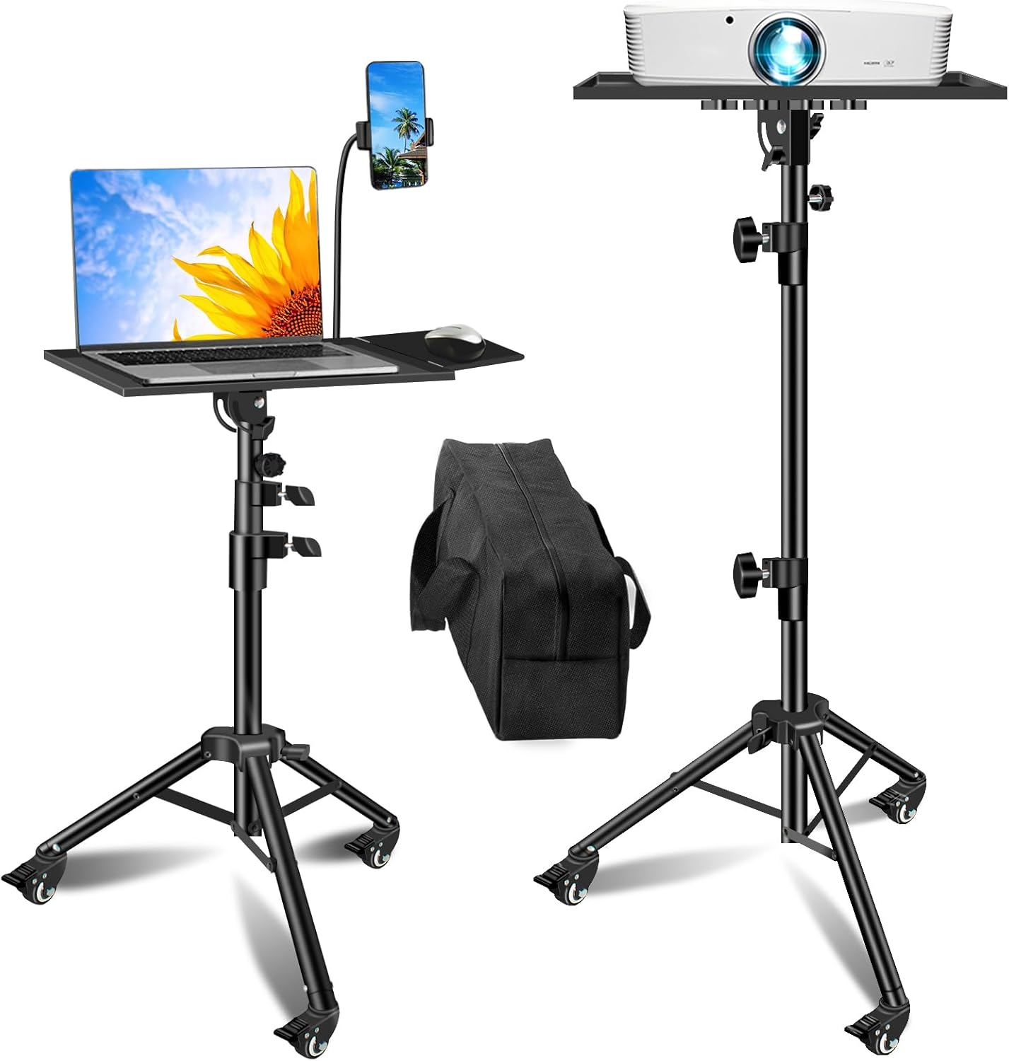 Mobile DJ Stand with Adjustable Height & Mouse Tray
