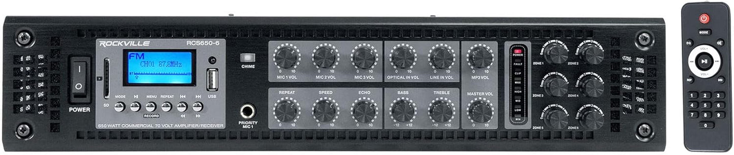 Rockville RCS650-6 650 Watt 6-Zone Commercial Amplifier
