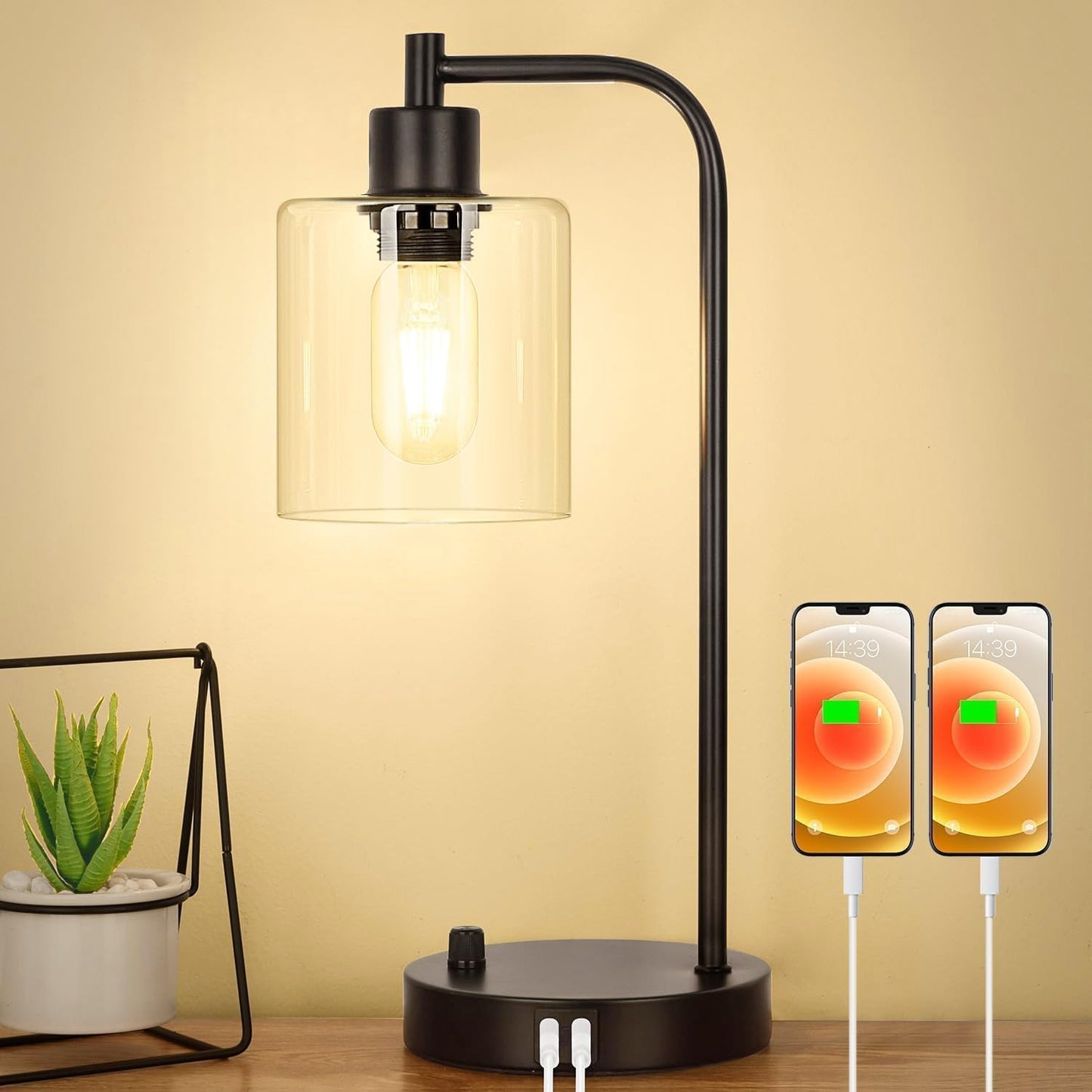 Nintiue Dimmable Table Lamp w/ Dual USB Ports