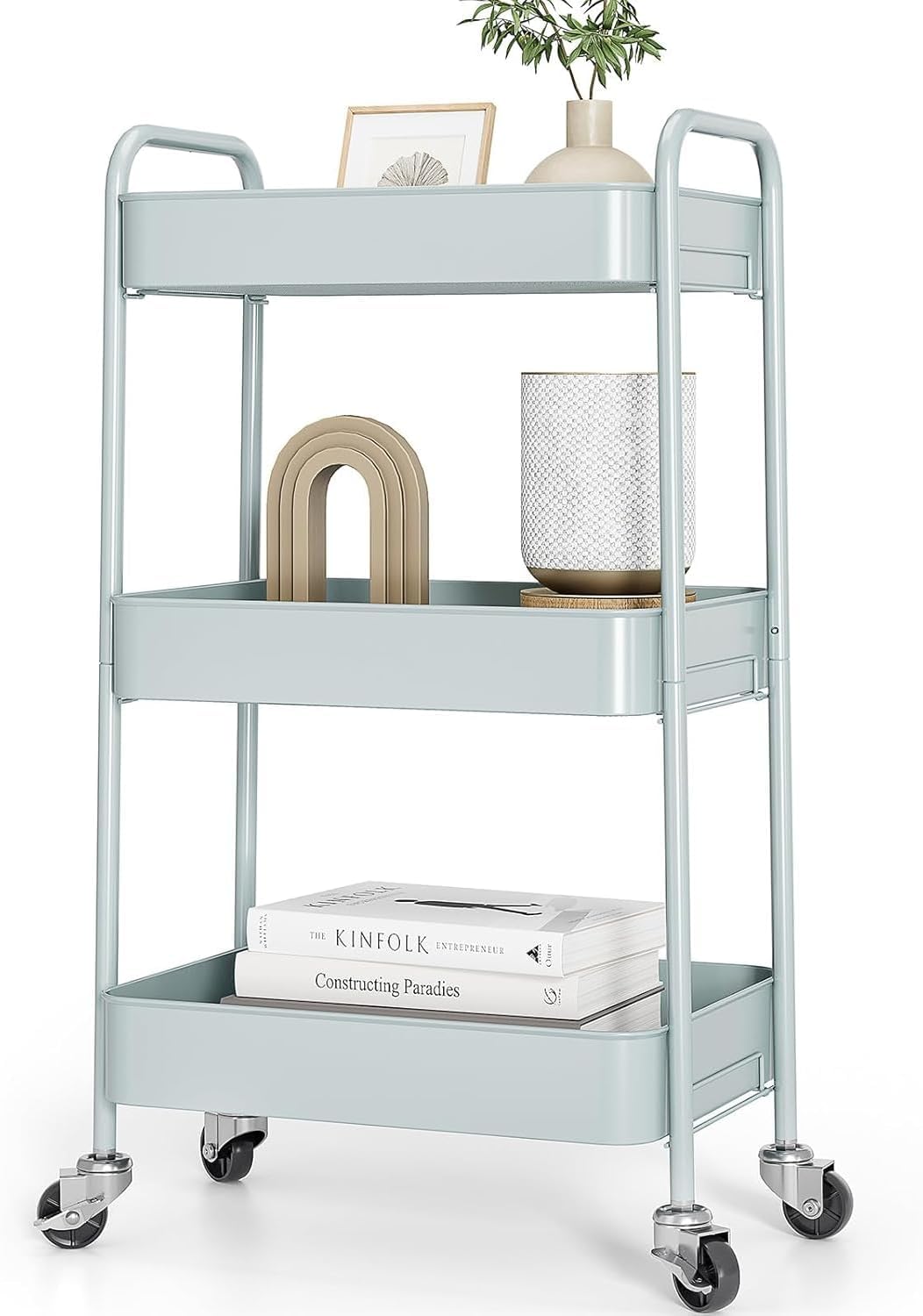 TOOLF 3-Tier Metal Rolling Cart with Wheels for Versatile Storage