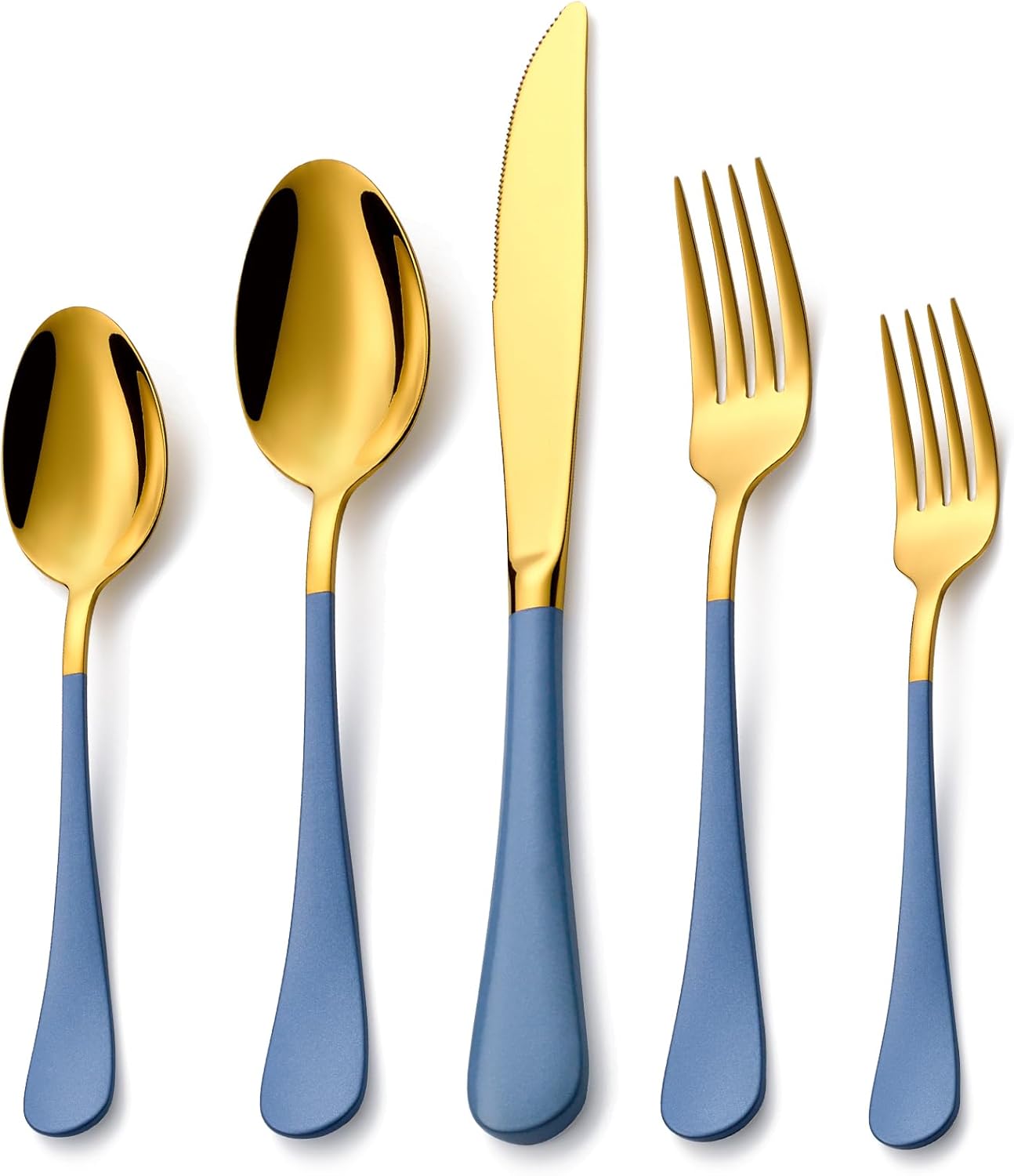 20 Piece Gold and Blue Flatware Set for 4 - Stylish and Durable