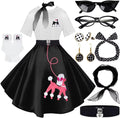 10Pcs Sock Hop Outfits Women 1950s Poodle Skirts and T-Shirt Set belt