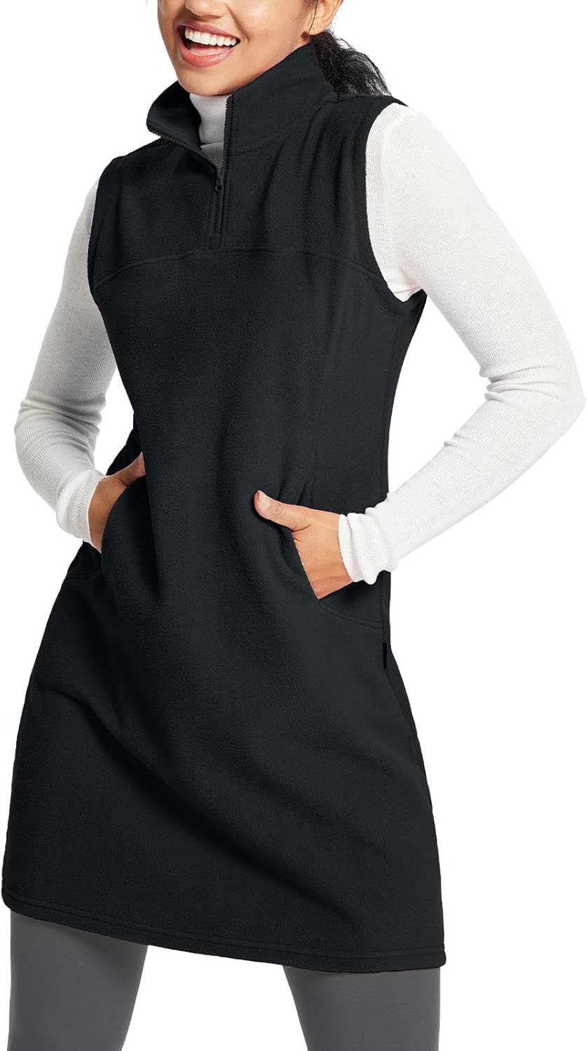 Baleaf Women's Polar Fleece Dress Long Vest for Winter Comfort