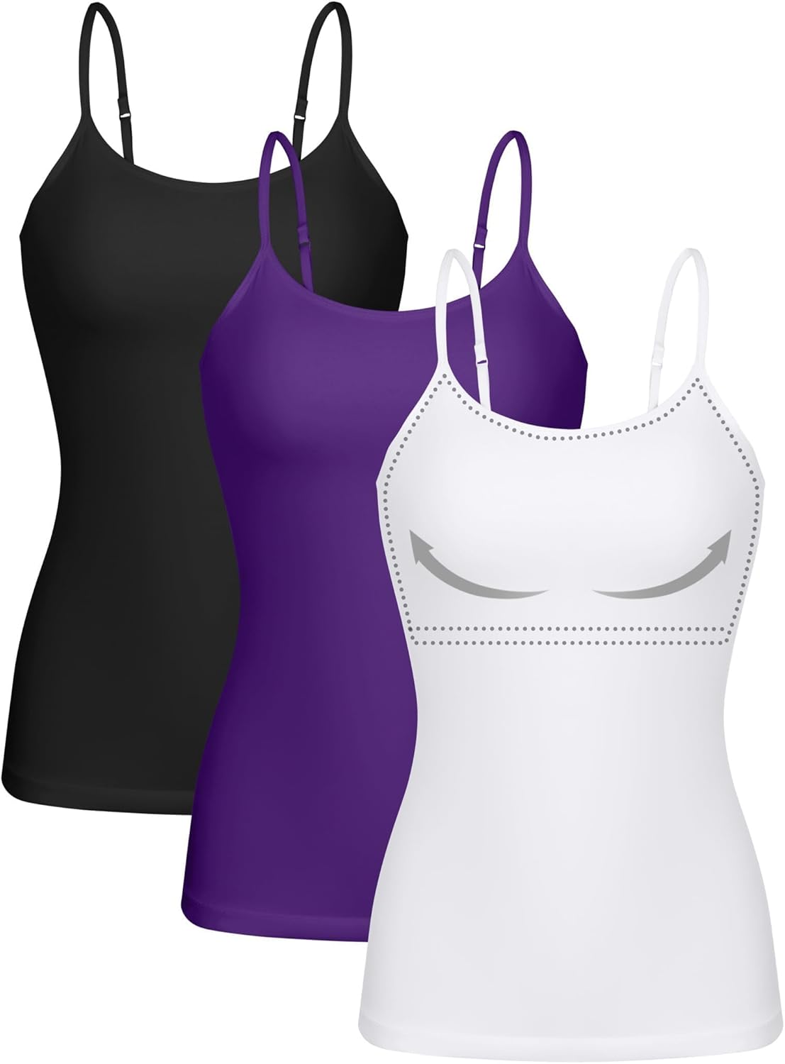 ATTRACO Women 3 Pack Cotton Camisoles with Built-In Bra