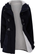 JiangWu Womens Horn Button Fleece Thicken Coat with Hood - Warm Coats