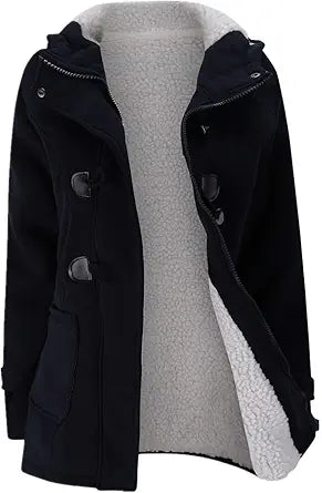 JiangWu Womens Fashion Horn Button Fleece Thicken Coat Jacket