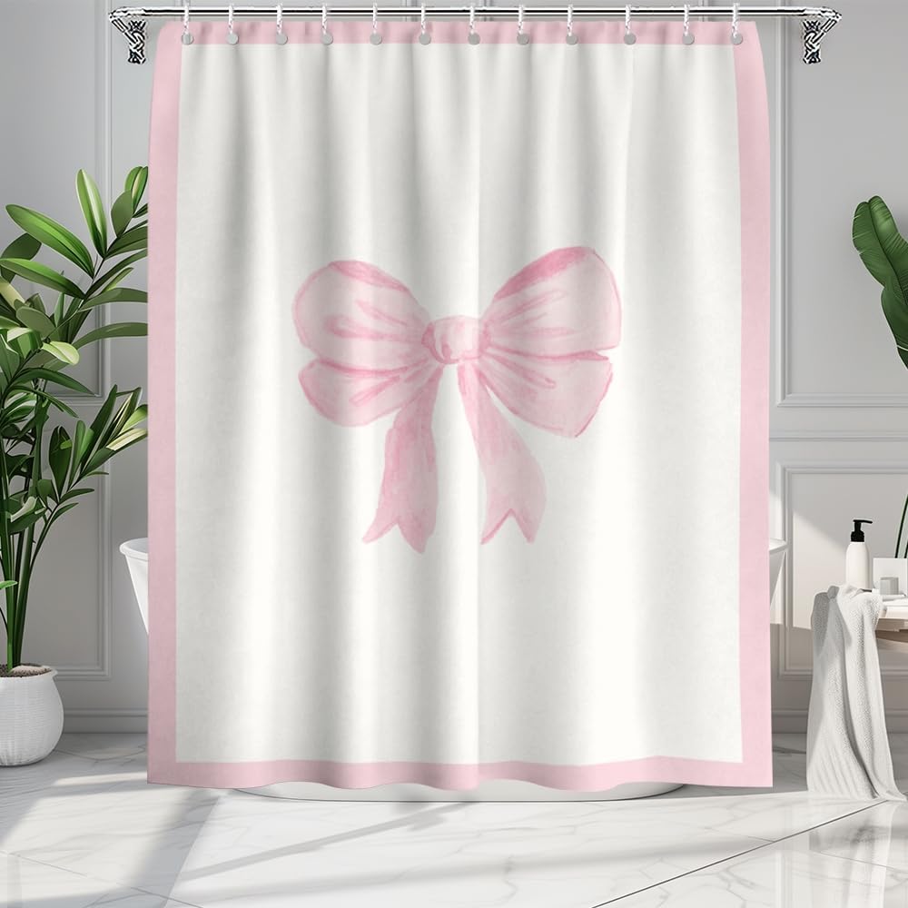Girly Pink Bow Shower Curtain 72x72in