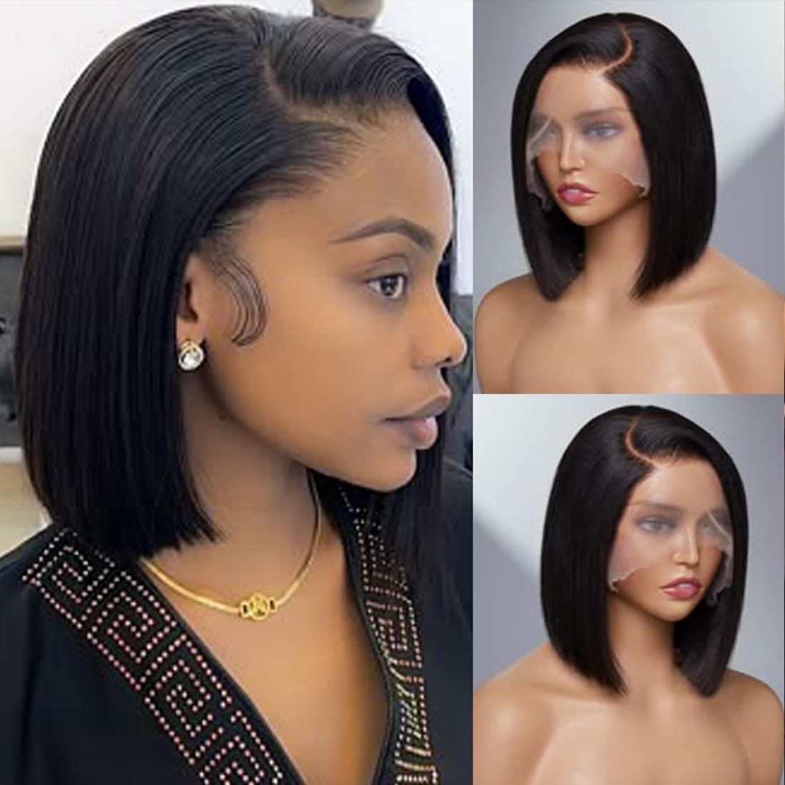 16 Inch Bob Wig Human Hair for Black Women - Glueless Lace Front