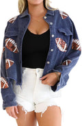 Football Sequin Embroidery Corduroy Cropped Jacket - Retro Sparkle