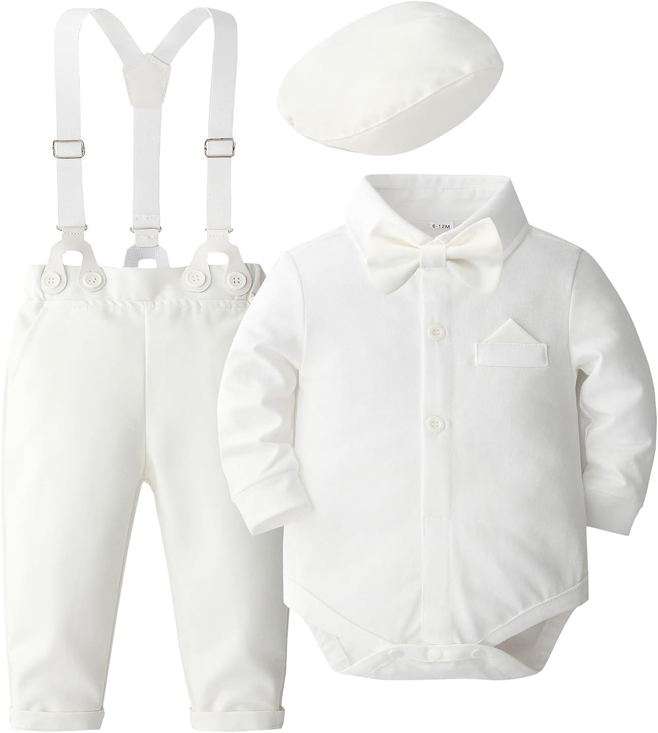 Baby Boy Dress Suit Set with Bowtie and Suspenders for Events