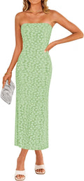 ZESICA Boho Floral Strapless Bodycon Midi Dress - Summer 2025