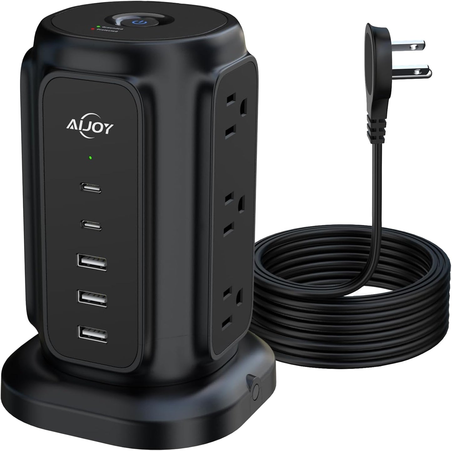 9-Outlet Power Strip Tower w/ USB Ports, Surge Protection, AiJoy