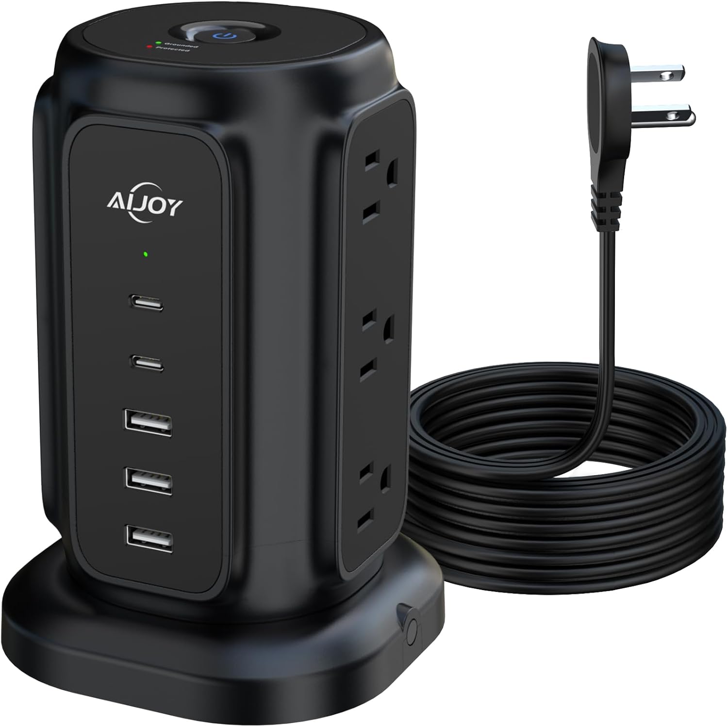 9-Outlet Power Strip Tower w/ USB Ports, Surge Protection, AiJoy