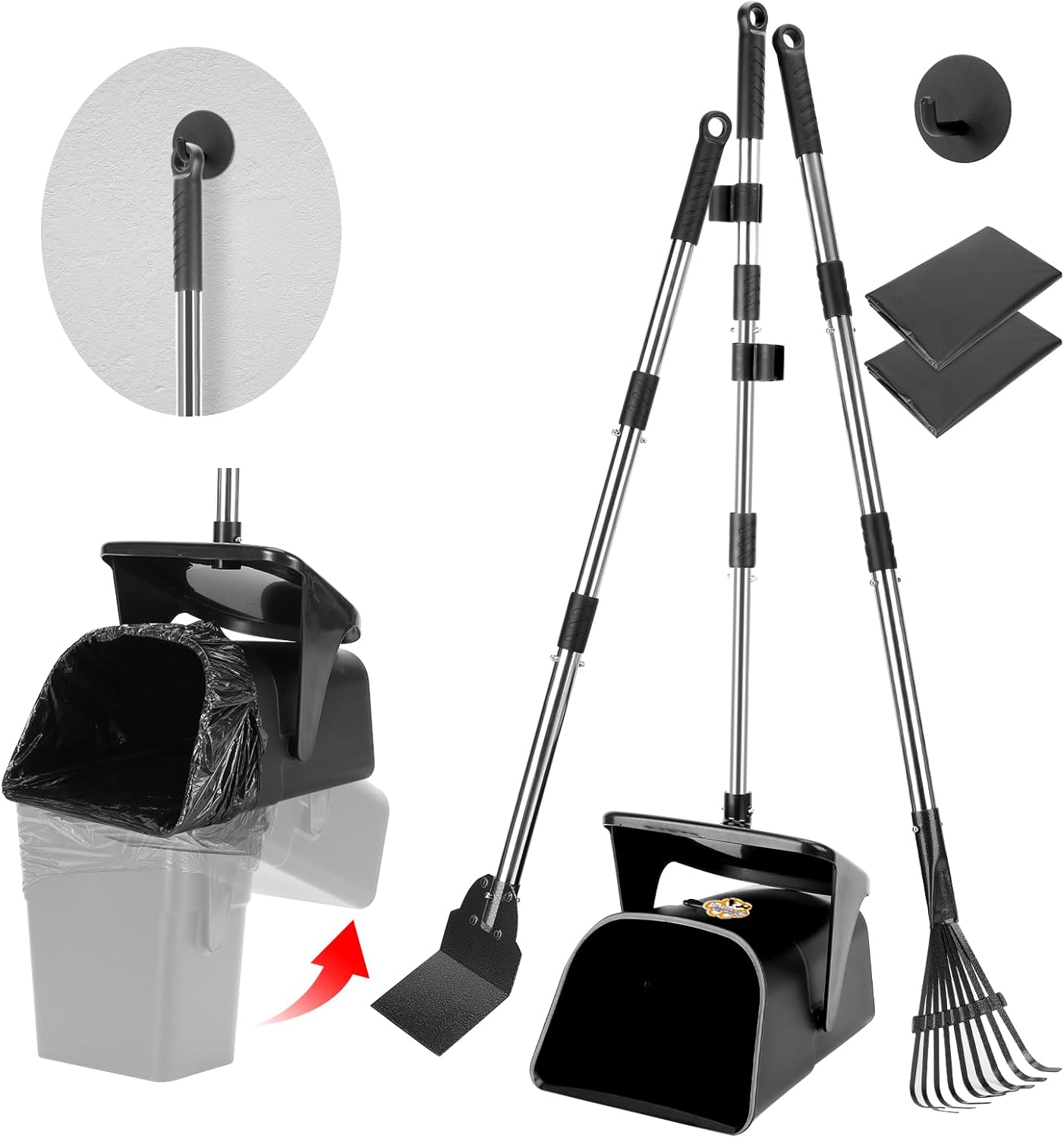 Pooper Scooper Large Swivel Bin & Rake for Easy Pet Waste Cleanup
