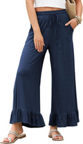 Womens Wide Leg Palazzo Pants High Waisted Ruffle Hem - Comfy Fit
