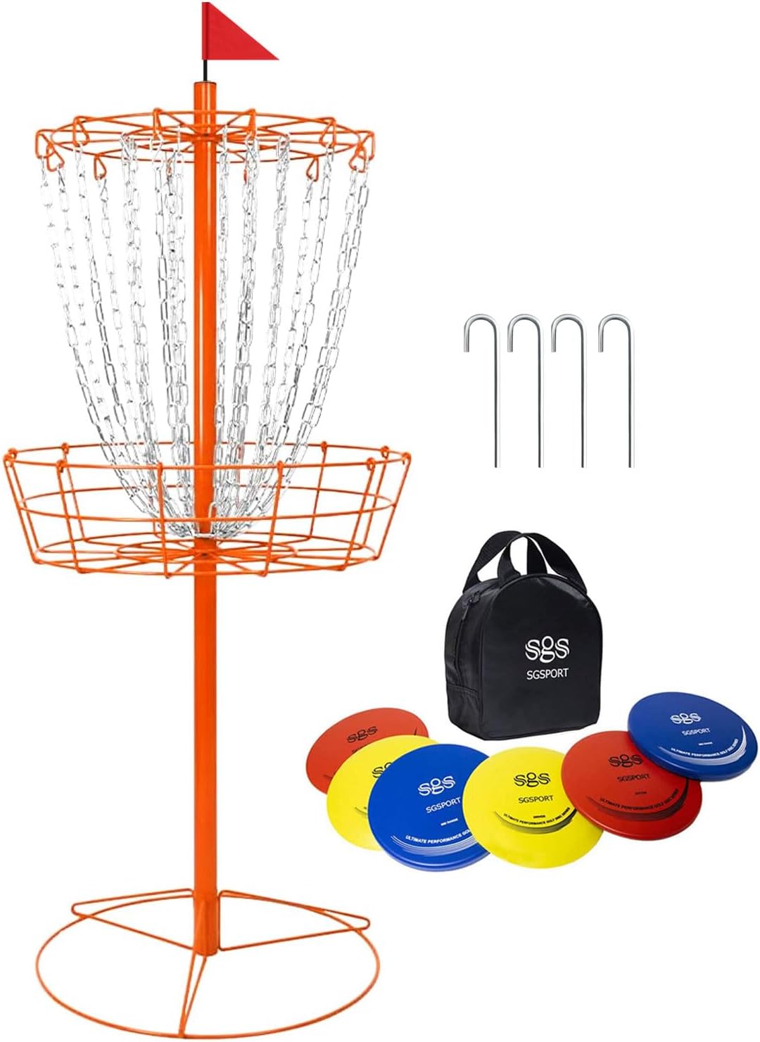 Portable Disc Golf Basket with 24 Heavy Duty Chains and Discs