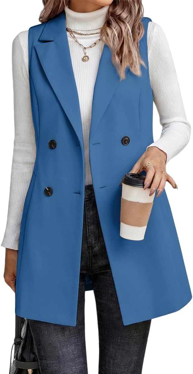 Long Vest for Women Sleeveless Tweed Blazer Fall Jackets