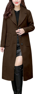 chouyatou Women's Big Notch Lapel Mid-Long Wool Blend Coat - Classic