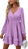 Rooscier Women's Mini Dress with Ruffle Sleeves and V Neck